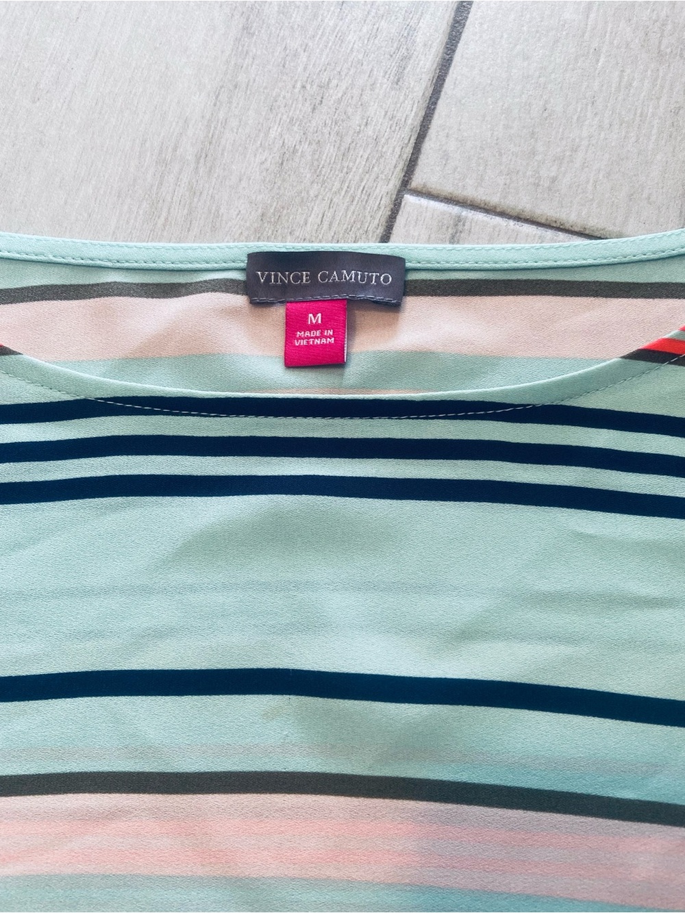 Vince Camuto Mint, Navy & Soft Pink Striped Boatneck Top